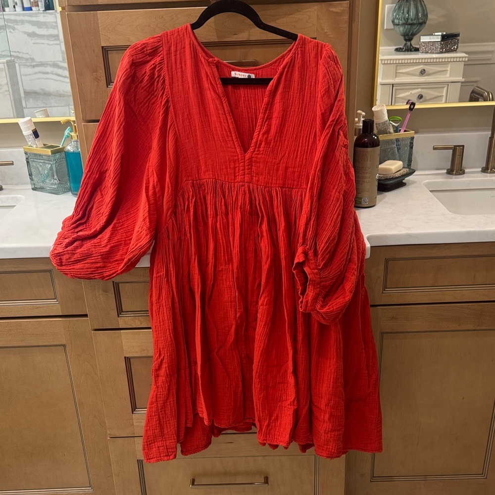 Redish Orange V-Neck Dress